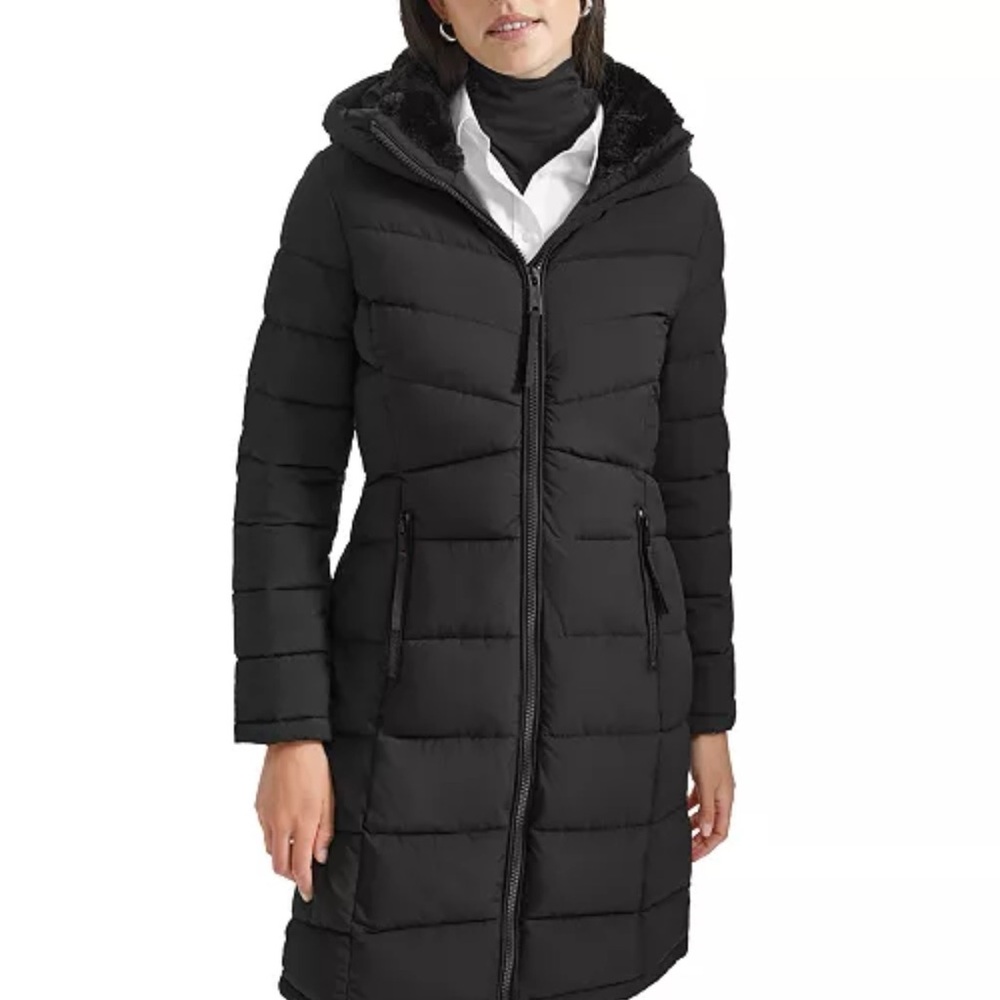 Black Puffer Coat with Hood